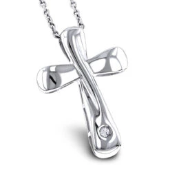 Luxurman Love Quotes Necklaces: Sterling Silver Small Diamond Cross Pendant