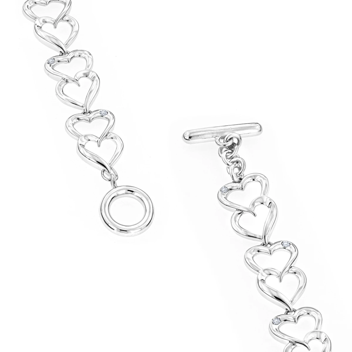 Luxurman Love Quotes: Sterling Silver Diamond Heart Bracelet For Women 2 Luxurman Love Quotes: Sterling Silver Diamond Heart Bracelet For Women - Image 2