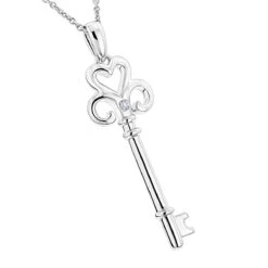 Luxurman Love Quotes: Sterling Silver Heart Shape Diamond Key Necklace