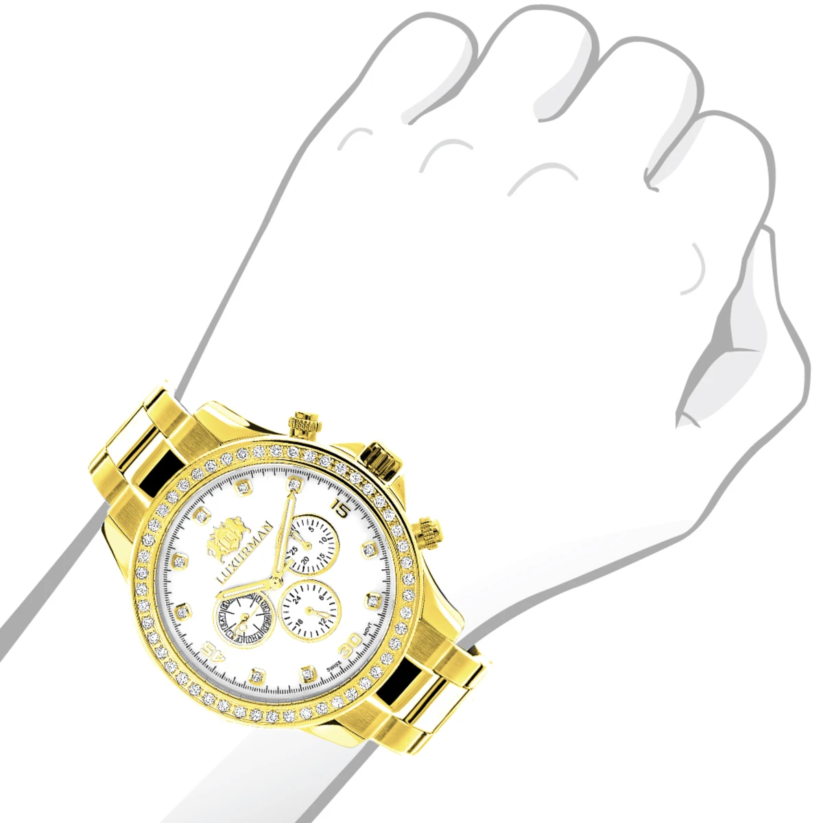 Luxurman Men's Diamond Liberty Watch 2ct Yellow Gold Plated White MOP 3 Luxurman Men's Diamond Liberty Watch 2ct Yellow Gold Plated White MOP - Image 3