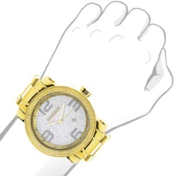 Luxurman Men's Yellow Gold Plated Encrusted Dial 0.12ct Diamond Bezel Watch -Urban Jewels Shop luxurman mens diamond watch 012ct yellow p 35219bod