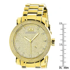 Large Luxurman Men's Diamond Watch 0.12ct Yellow Gold Plated Phantom -Urban Jewels Shop luxurman mens diamond watch 012ct yellow p 8537 ruler