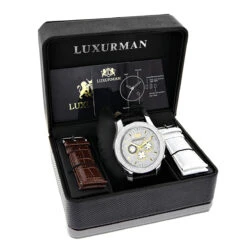 Luxurman Men's Diamond Watch 0.25ct With Leather Watch Band -Urban Jewels Shop luxurman mens diamond watch 025ct leather watch band p 46659box