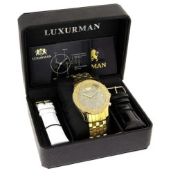 Luxurman Men's Diamond Watch 0.25ct Yellow Gold Tone -Urban Jewels Shop luxurman mens diamond watch 025ct yellow gold tone box