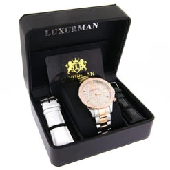 Luxurman Men's Diamond Watch Two-Tone White Rose Gold Pltd Liberty Swiss Mvt -Urban Jewels Shop luxurman mens diamond watch two tone white rose gold pltd liberty swiss mvt box