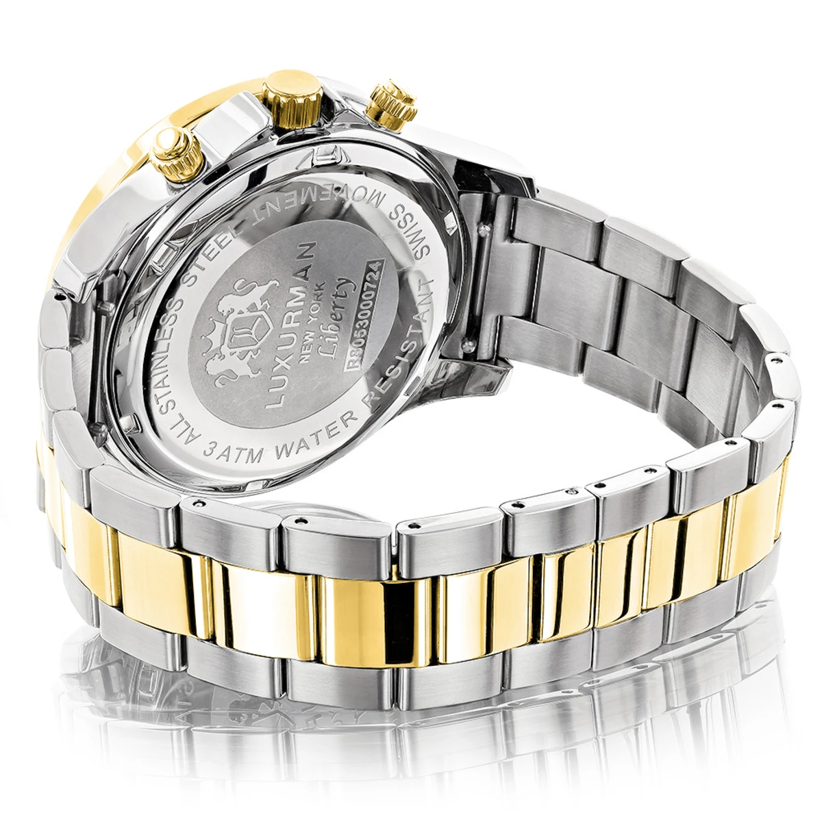 Luxurman Men's Diamond 18k Yellow White Gold Plated Swiss Quartz Liberty Watch 2 Luxurman Men's Diamond 18k Yellow White Gold Plated Swiss Quartz Liberty Watch - Image 2