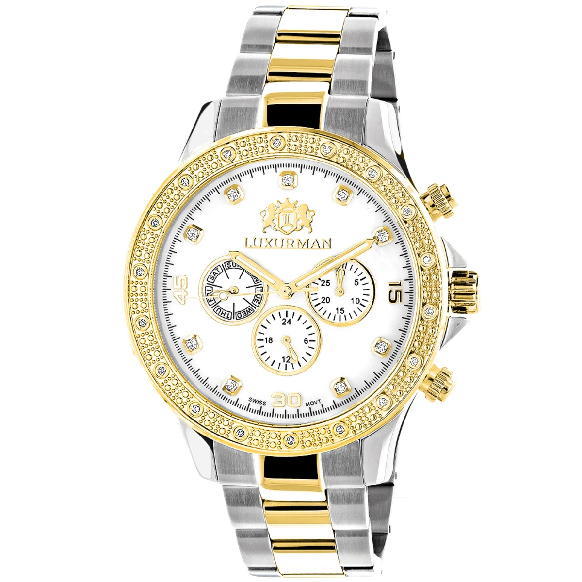 Luxurman Men's Diamond 18k Yellow White Gold Plated Swiss Quartz Liberty Watch 1 Luxurman Men's Diamond 18k Yellow White Gold Plated Swiss Quartz Liberty Watch