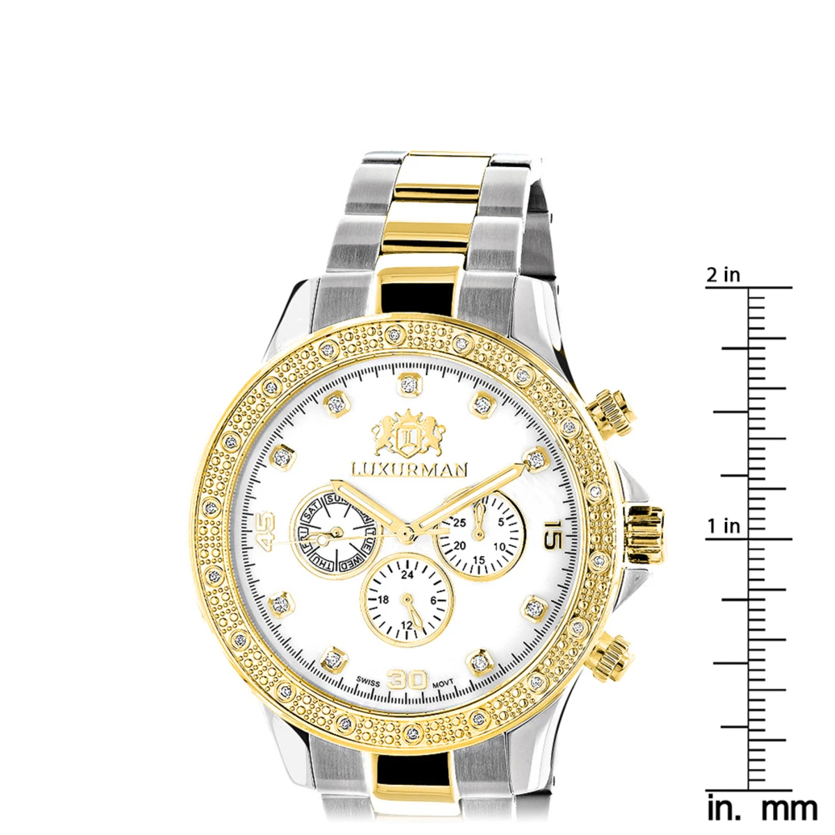 Luxurman Men's Diamond 18k Yellow White Gold Plated Swiss Quartz Liberty Watch 5 Luxurman Men's Diamond 18k Yellow White Gold Plated Swiss Quartz Liberty Watch - Image 5