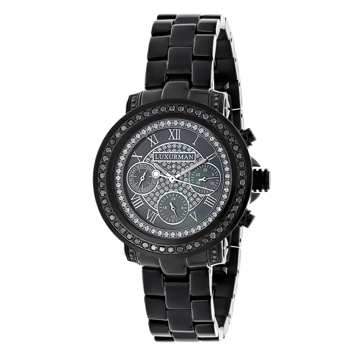 Luxurman Oversized Women's Black Diamond Watch 2.15ct 1 Luxurman Oversized Women's Black Diamond Watch 2.15ct