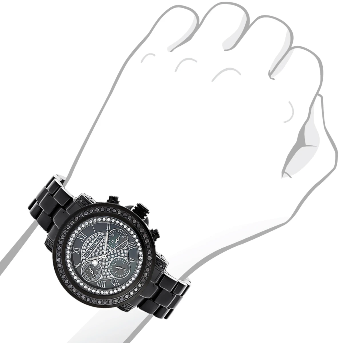 Luxurman Oversized Women's Black Diamond Watch 2.15ct 3 Luxurman Oversized Women's Black Diamond Watch 2.15ct - Image 3