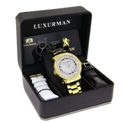 Luxurman Phantom Yellow Gold Plated Men's Diamond Watch Extra Large 0.12ct -Urban Jewels Shop luxurman phantom yellow gold plated mens diamond watch extra large 012ct box