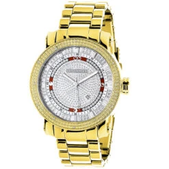 Luxurman Phantom Yellow Gold Plated Men's Diamond Watch Extra Large 0.12ct