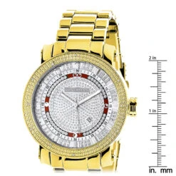 Luxurman Phantom Yellow Gold Plated Men's Diamond Watch Extra Large 0.12ct -Urban Jewels Shop luxurman phantom yellow gold plated mens diamond watch extra large 012ct ruler