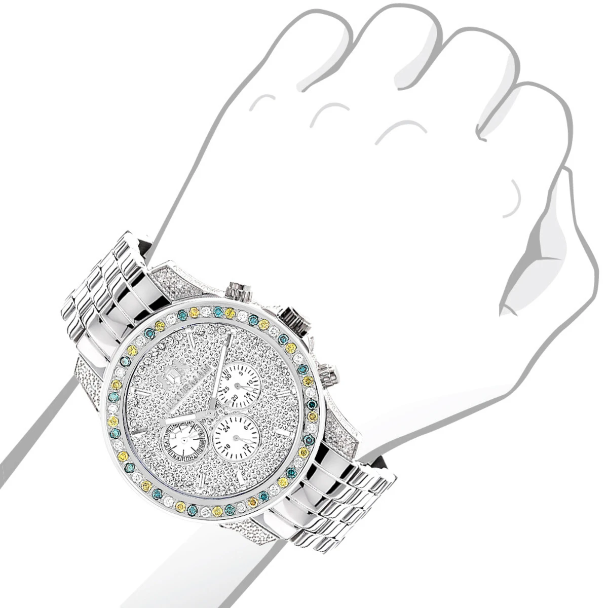 Luxurman Raptor Unique Men's Multicolor Diamond Watch 3.75ct 3 Luxurman Raptor Unique Men's Multicolor Diamond Watch 3.75ct - Image 3