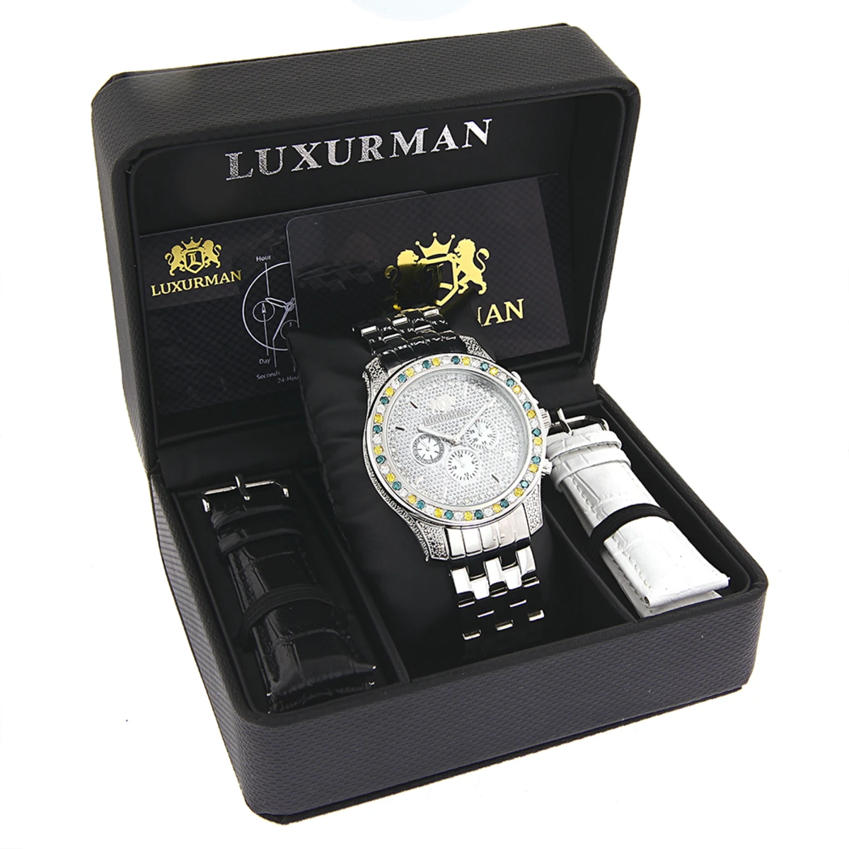 Luxurman Raptor Unique Men's Multicolor Diamond Watch 3.75ct 4 Luxurman Raptor Unique Men's Multicolor Diamond Watch 3.75ct - Image 4
