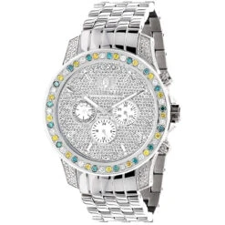 Luxurman Raptor Unique Men's Multicolor Diamond Watch 3.75ct