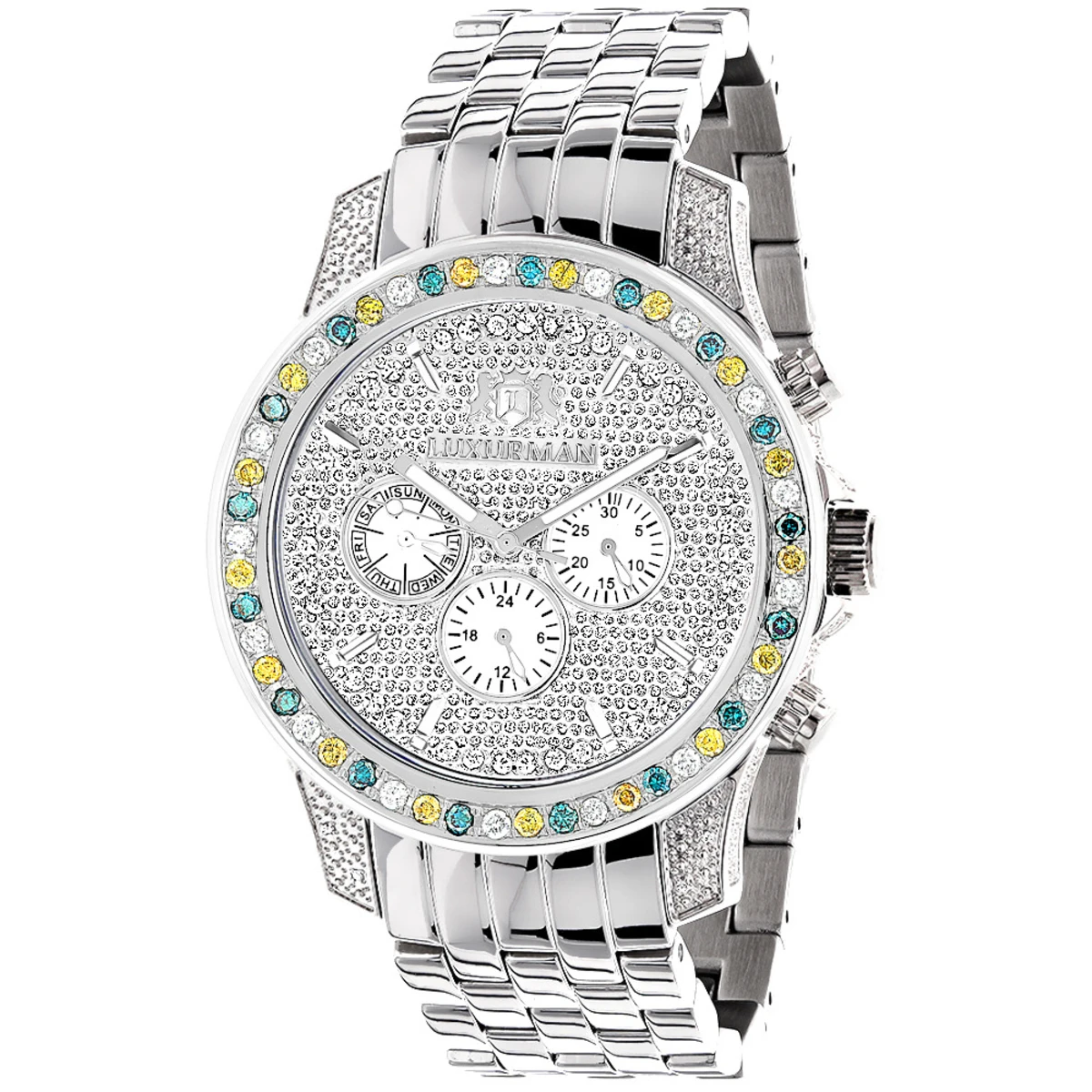 Luxurman Raptor Unique Men's Multicolor Diamond Watch 3.75ct 1 Luxurman Raptor Unique Men's Multicolor Diamond Watch 3.75ct