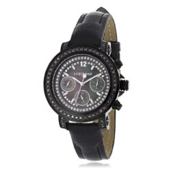 Luxurman Black Diamond Watch For Women 2.15 Carats