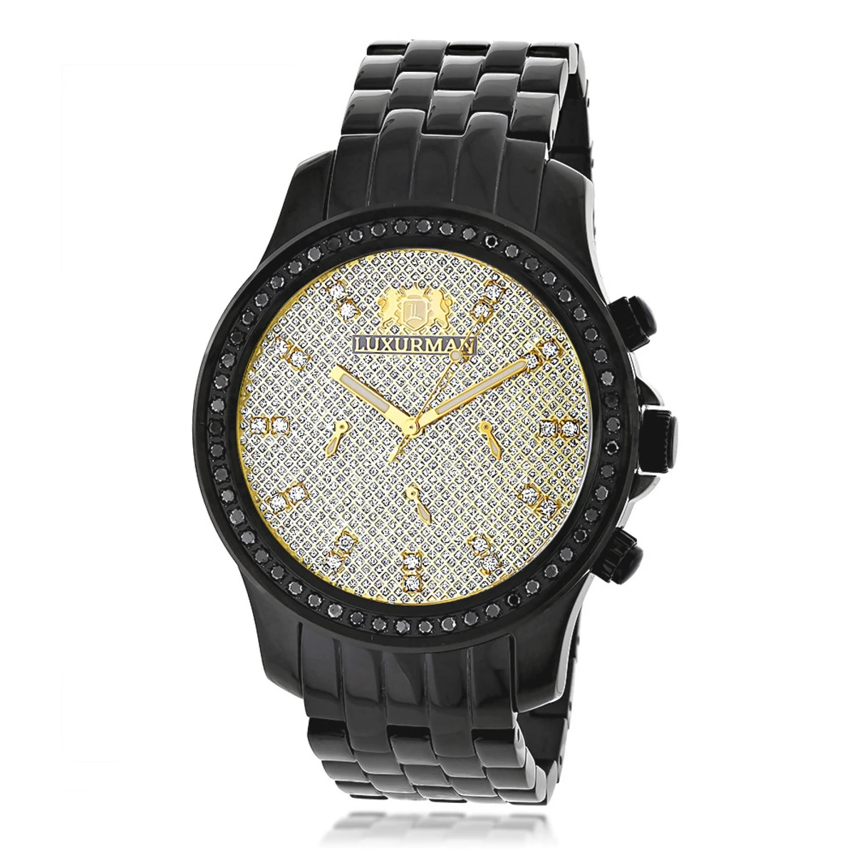 Luxurman Watches Men's Black Diamond Watch 2.25ct 1 Luxurman Watches Men's Black Diamond Watch 2.25ct