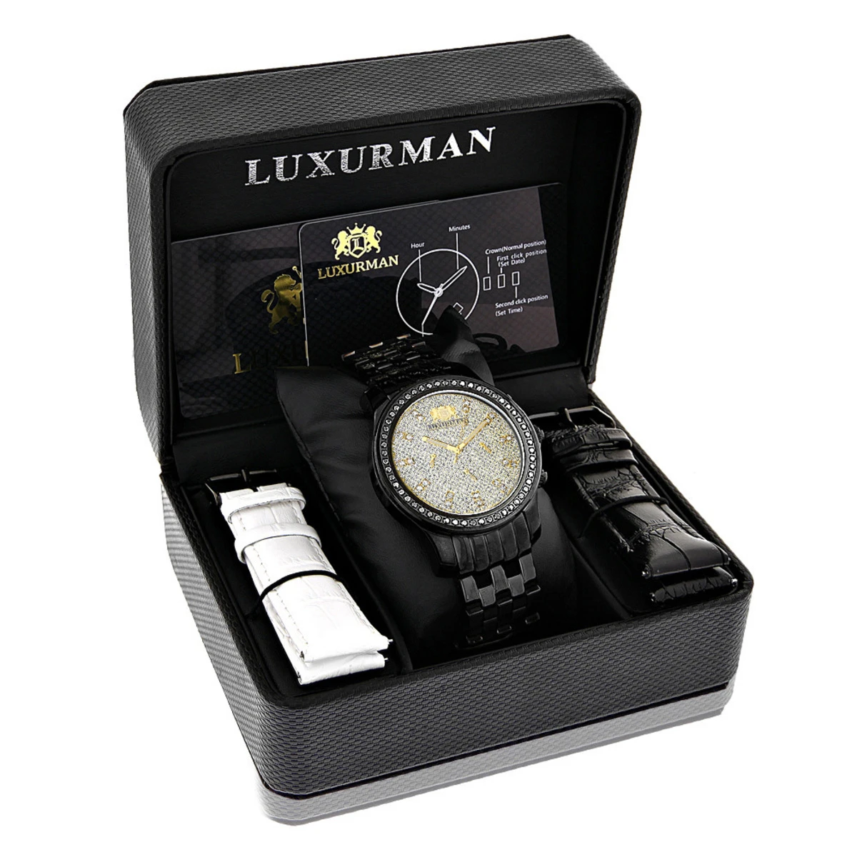 Luxurman Watches Men's Black Diamond Watch 2.25ct 4 Luxurman Watches Men's Black Diamond Watch 2.25ct - Image 4