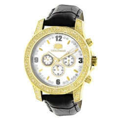 Luxurman Men's Leather Band Diamond Watch 0.50ct