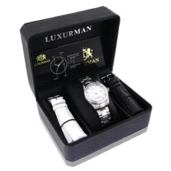Luxurman Swiss Quartz Women's Diamond Watch Stainless Steel Band Tribeca -Urban Jewels Shop luxurman womens diamond watch stainless steel tribeca15ctbox