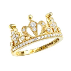 Luxurman Women's 14K Yellow Gold Queen Crown Ring With Diamonds 0.35ct