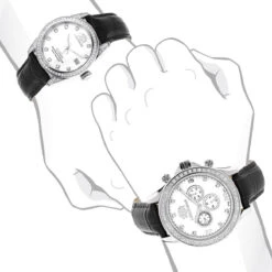 Matching His And Hers Luxurman Real Diamond Watch With Leather Band White MOP -Urban Jewels Shop matching his and hers luxurman real diamond watches leather band white mop bod