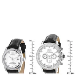 Matching His And Hers Luxurman Real Diamond Watch With Leather Band White MOP -Urban Jewels Shop matching his and hers luxurman real diamond watches leather band white mop ruler