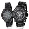 Matching His And Hers Black Diamond Watch Set By Luxurman 5.15ct