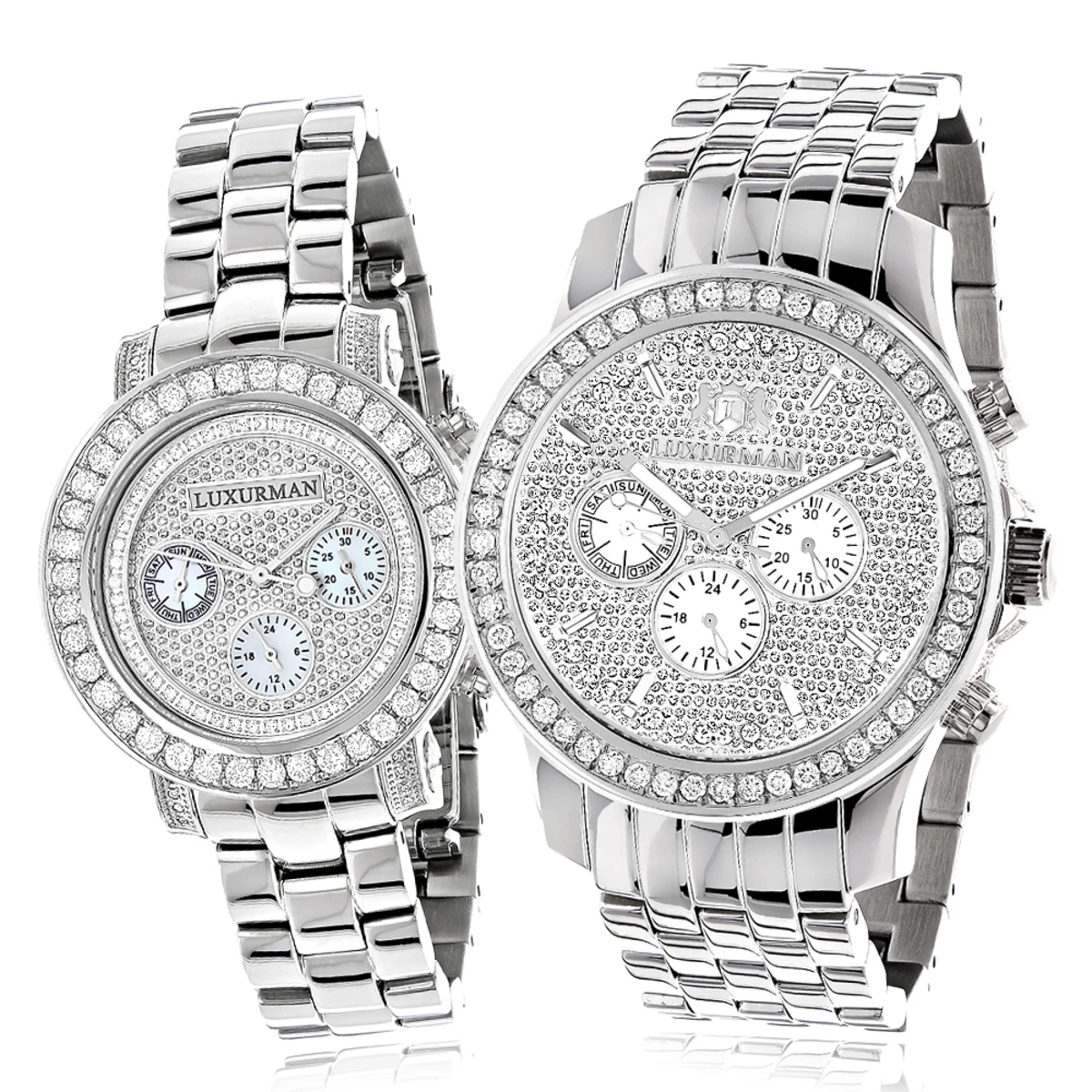 Matching His And Hers Luxurman Diamond Bezel Watch Set 6ct 1 Matching His And Hers Luxurman Diamond Bezel Watch Set 6ct