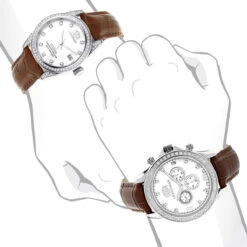 Matching His And Hers Luxurman White Gold Plated Diamond Watch Set -Urban Jewels Shop matching his and hers watches luxurman white gold plated diamond watches bod