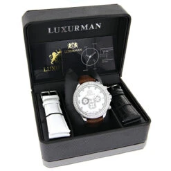 Matching His And Hers Luxurman White Gold Plated Diamond Watch Set -Urban Jewels Shop matching his and hers watches luxurman white gold plated diamond watches box