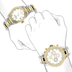 Matching For Couples Luxurman Yellow Gold Plated Diamond Watch Set -Urban Jewels Shop matching watches for couples luxurman yellow gold plated diamond watch set bod