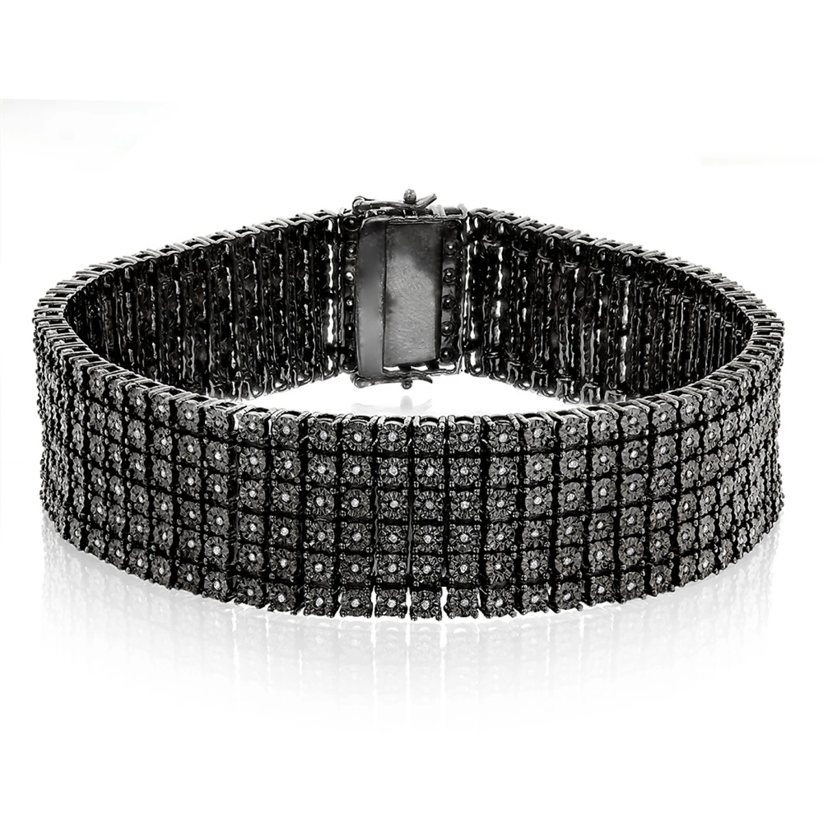 Men's 6 Row Black Diamond Bracelet 1.35ct Sterling Silver 1 Men's 6 Row Black Diamond Bracelet 1.35ct Sterling Silver