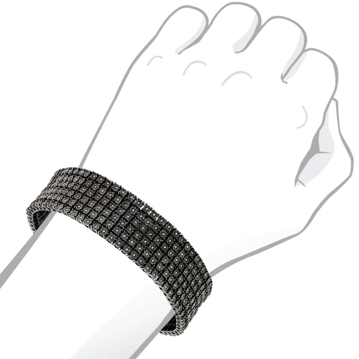 Men's 6 Row Black Diamond Bracelet 1.35ct Sterling Silver 3 Men's 6 Row Black Diamond Bracelet 1.35ct Sterling Silver - Image 3