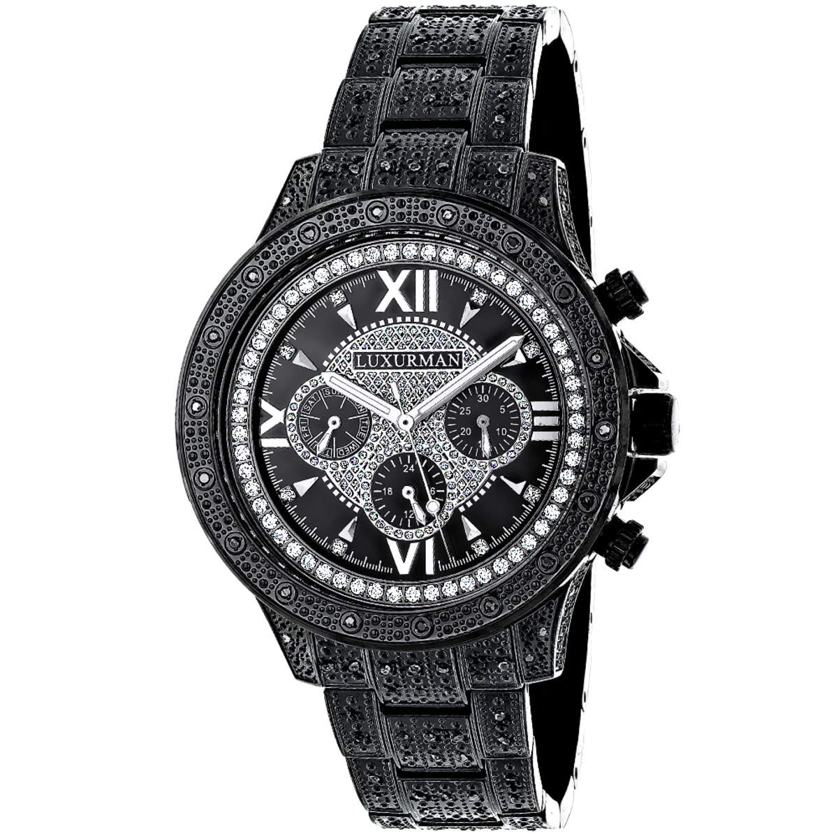 Men's Black Diamond Luxurman Watch 1.25ct Iced Out 1 Men's Black Diamond Luxurman Watch 1.25ct Iced Out