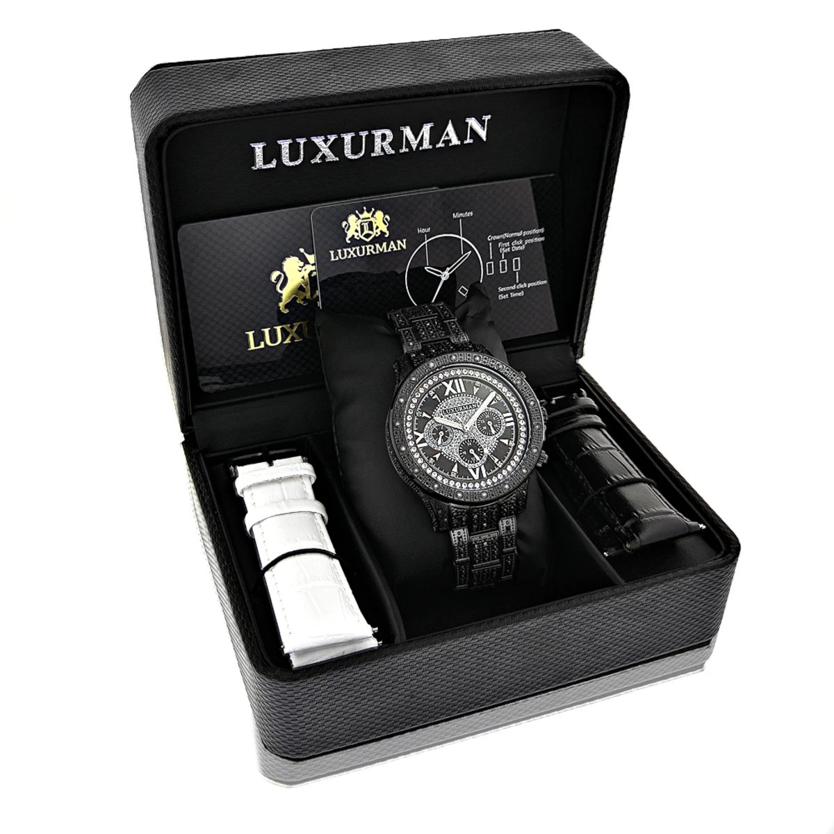 Men's Black Diamond Luxurman Watch 1.25ct Iced Out 4 Men's Black Diamond Luxurman Watch 1.25ct Iced Out - Image 4