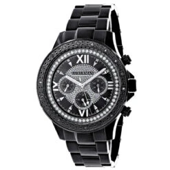 Men's Black Diamond Watch Luxurman 0.20ct Black Steel Band