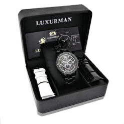 Men's Black Diamond Watch Luxurman 0.20ct Black Steel Band -Urban Jewels Shop mens black diamond watch luxurman 020ct black steel band 4