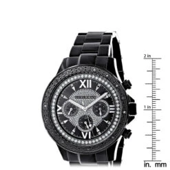 Men's Black Diamond Watch Luxurman 0.20ct Black Steel Band -Urban Jewels Shop mens black diamond watch luxurman 020ct black steel band ruler