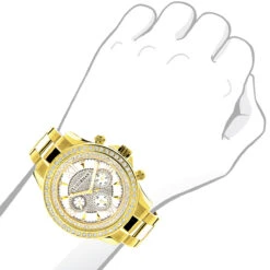 Men's Diamond Bezel Watch Yellow Gold Plated Luxurman 2ct -Urban Jewels Shop mens diamond bezel watch yellow gold plated luxurman 2ct 3