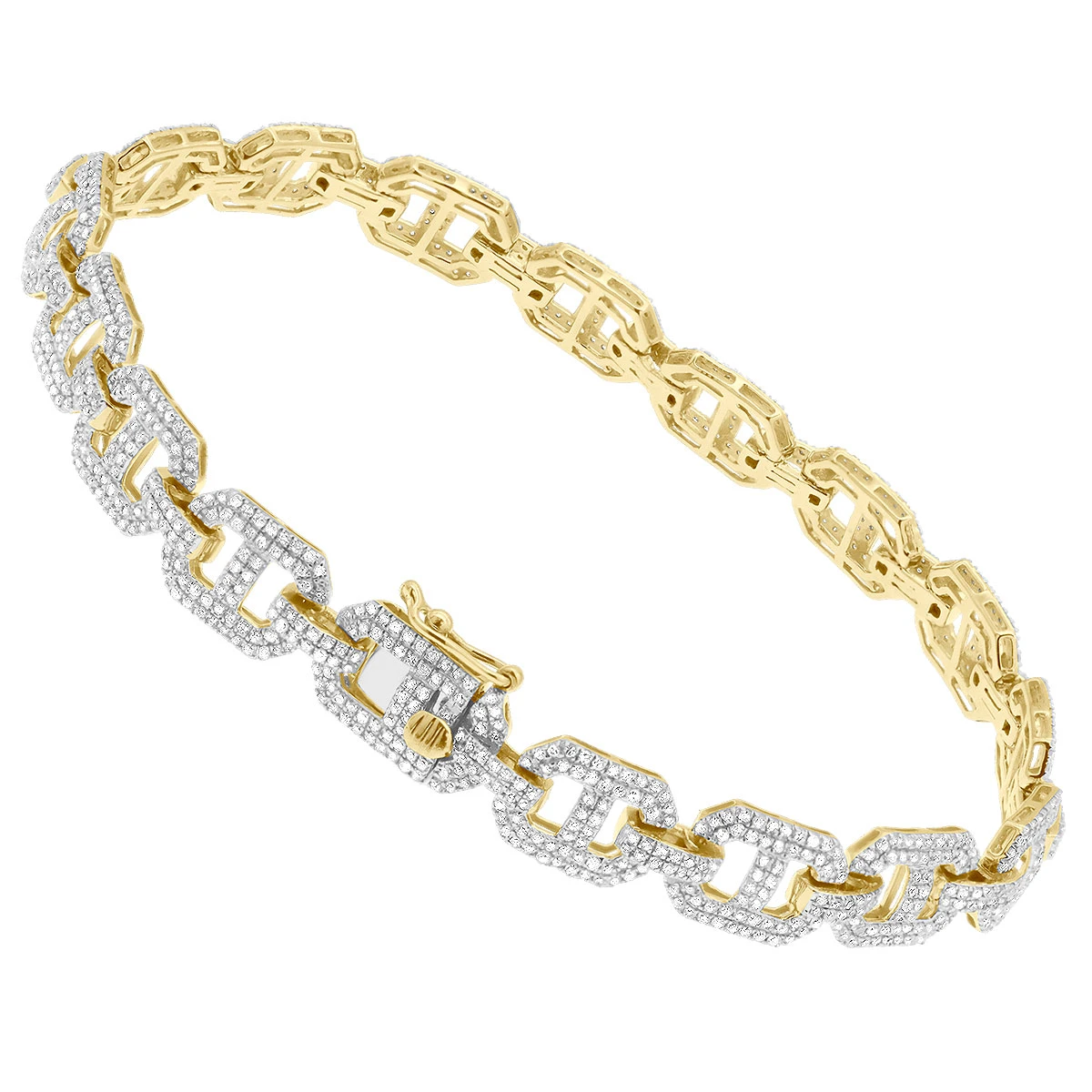 Men's Diamond Bracelet 10K Yellow Gold Mariner Chain Style 3.5 Carats 1 Men's Diamond Bracelet 10K Yellow Gold Mariner Chain Style 3.5 Carats