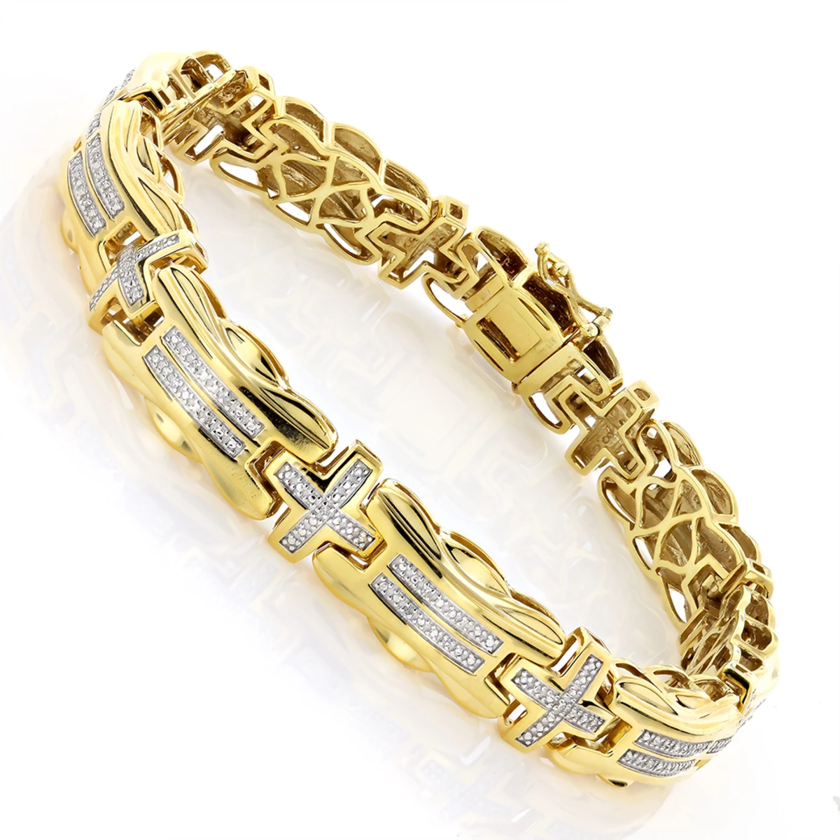 Men's Diamond Cross Bracelet 0.30ct Yellow Gold Plated Silver 1 Men's Diamond Cross Bracelet 0.30ct Yellow Gold Plated Silver