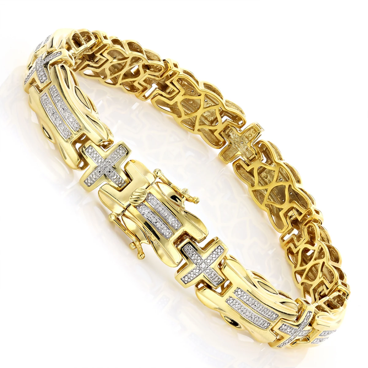 Men's Diamond Cross Bracelet 0.30ct Yellow Gold Plated Silver 2 Men's Diamond Cross Bracelet 0.30ct Yellow Gold Plated Silver - Image 2