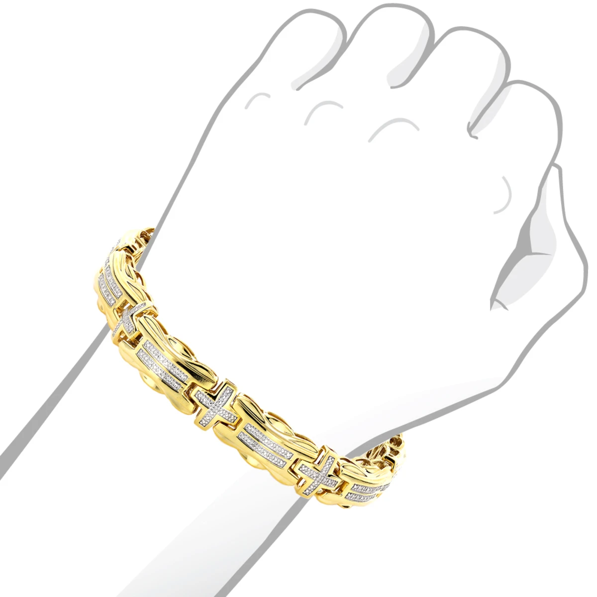 Men's Diamond Cross Bracelet 0.30ct Yellow Gold Plated Silver 3 Men's Diamond Cross Bracelet 0.30ct Yellow Gold Plated Silver - Image 3