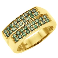 Men's Diamond Ring With Green Diamonds 14K Yellow Gold Unique Design 1.1ct