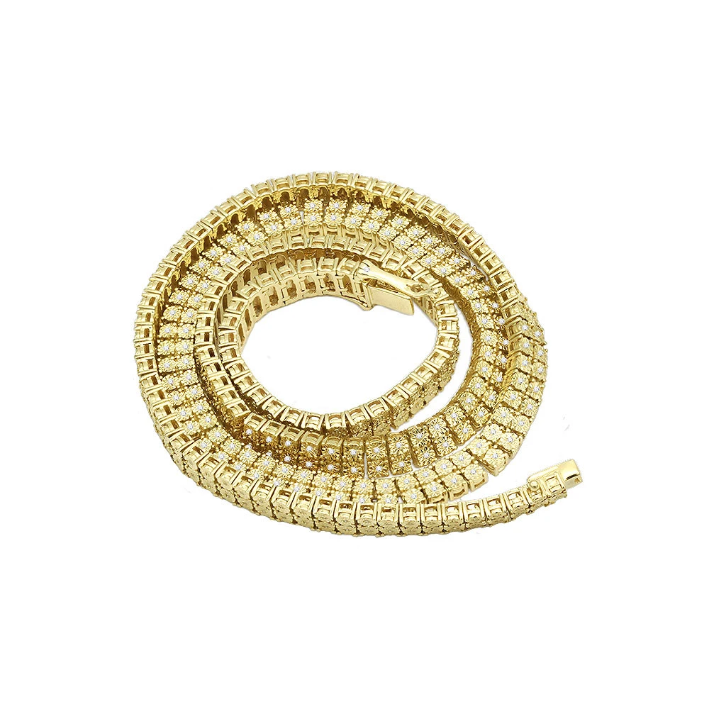 Men's Diamond Tennis Chain 10K Yellow Gold Affordable 2 Row Necklace 1ct 4 Men's Diamond Tennis Chain 10K Yellow Gold Affordable 2 Row Necklace 1ct - Image 4