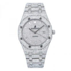 Men's Diamond Watch Audemars Piguet Royal Oak Selfwinding Silver Tone Dial