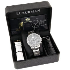 Men's Real Diamond Watch By Luxurman Liberty 0.2ct Swiss Mvt W Steel Band -Urban Jewels Shop mens diamond watch by luxurman 02ct new arrival midsize 1 1